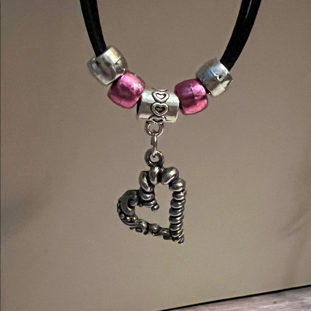 NWT Heart Pendant Necklace with Pink and Silver Beads